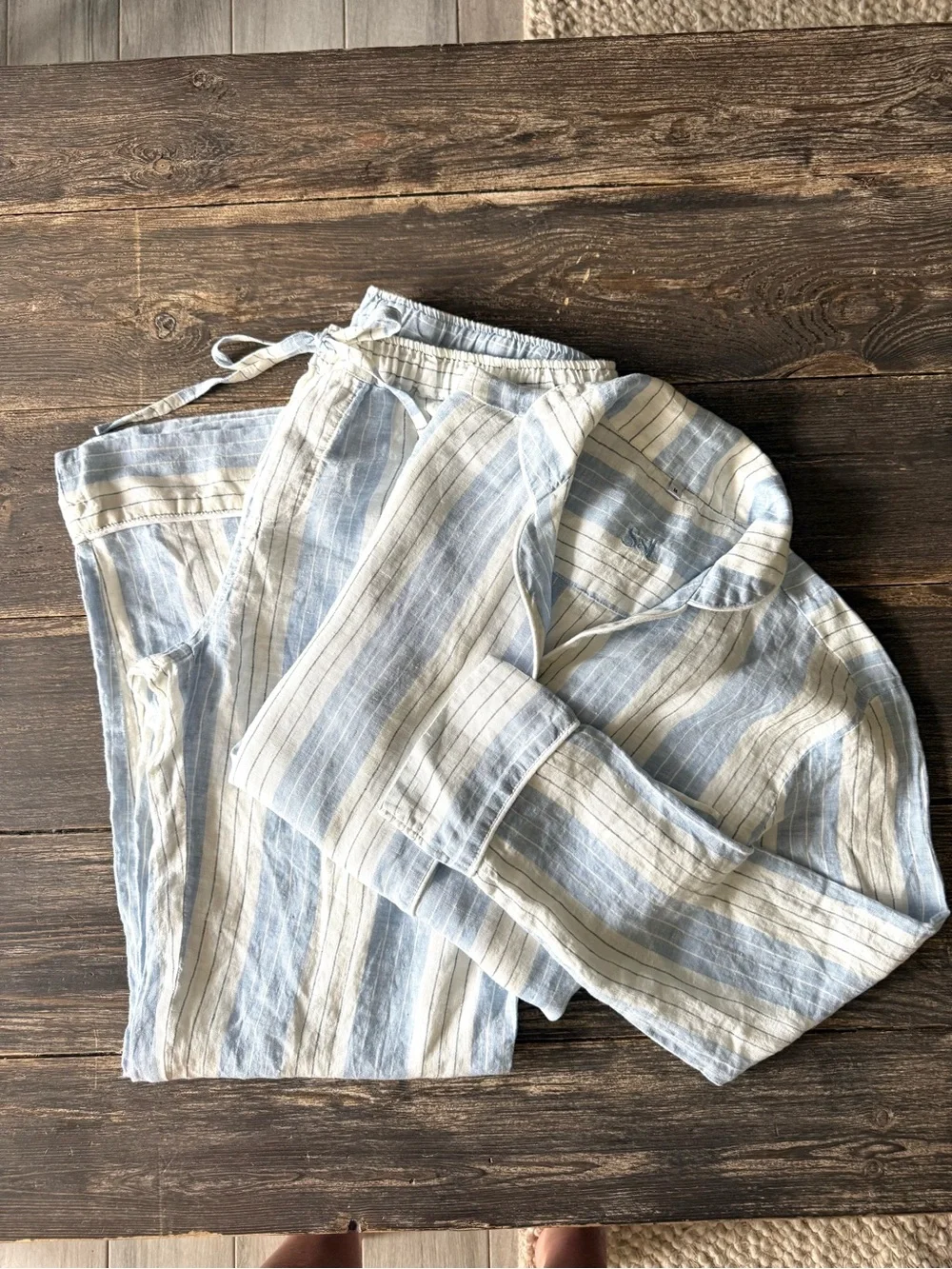 Serena & Lily Porto Linen Pajama Set • Chambray Blue Stripe • NWOT Size M